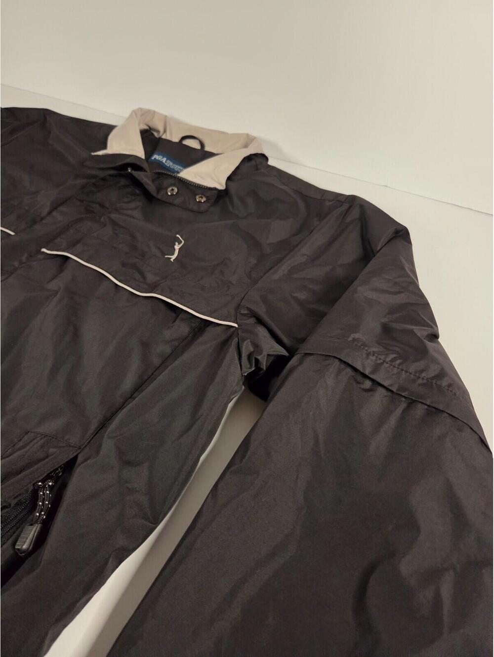 PGA Tour Mens XL Black Full Zip Golf Windbreaker Removable Sleeves